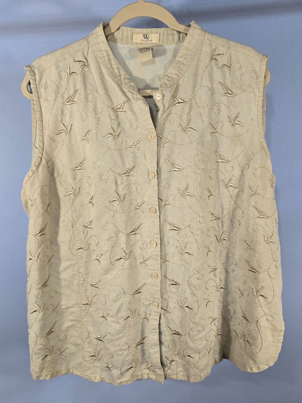 NWB Casuals Embroidered Sleeveless Button Up Mandarin Collar Size 1X (QQ-16)